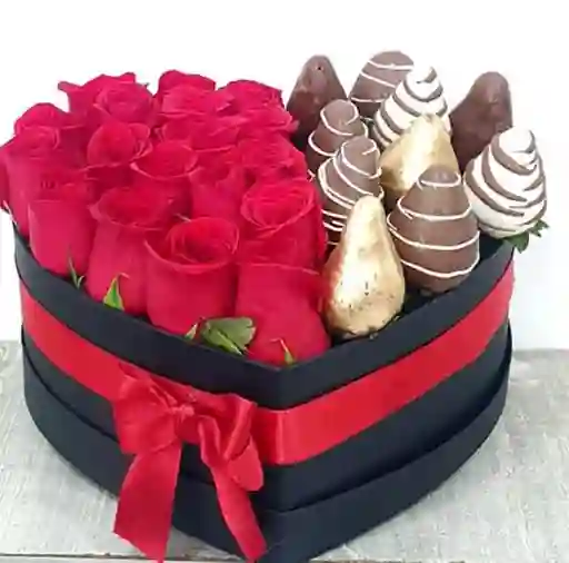 Caja Amor Y Amistad Corazon Rosas Fresas Aniversario Cumpleaños Feliz Dia