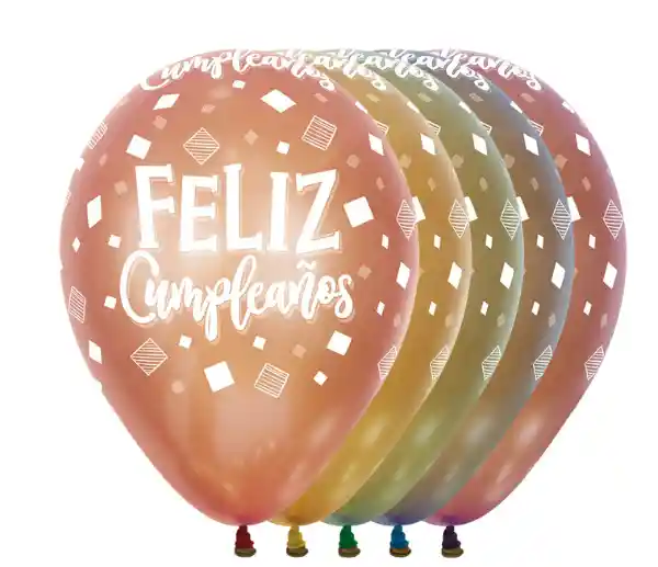 Globos Bombas Latex Redondo Feliz Cumpleaños Cuadrados Duo Cristal Pastel Y Reflex Surtido X8 Unds