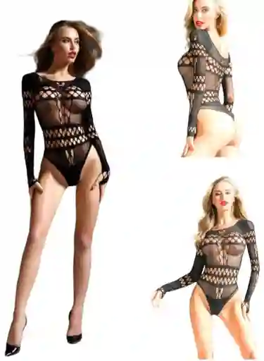 Lencerías Malla Erotica Manga Larga Sexy Negro