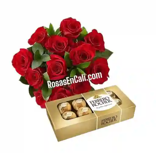 Bouquet Rosa Roja Y Chocolates Ferrero