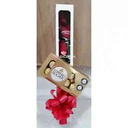 Caja De 3 Rosas Y Chocolates Ferrero