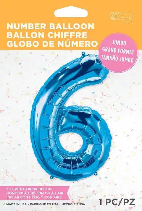 Globo Número Seis De 34 Cms - Azul X 1und - Nsb-hcf