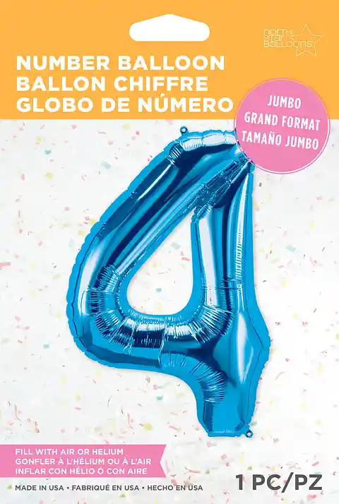 Globo Número Cuatro De 34 Cms - Azul X 1und - Nsb-hcf