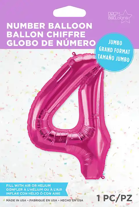 Globo Número Cuatro De 34 Cms - Magenta Nsb-hcf