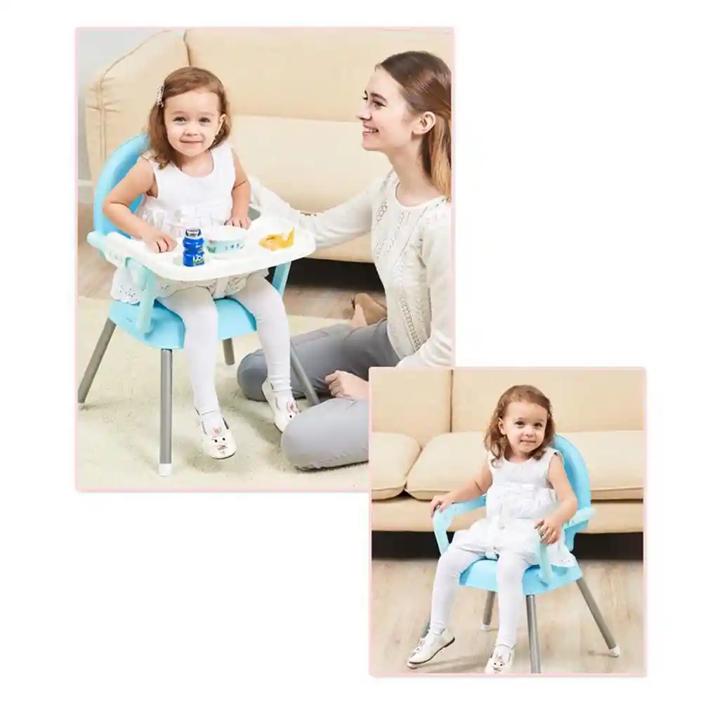 Silla Comedor Bebe 3 En 1 Doble Altura, Portátil Y Plegable Azul Ref. Bambino