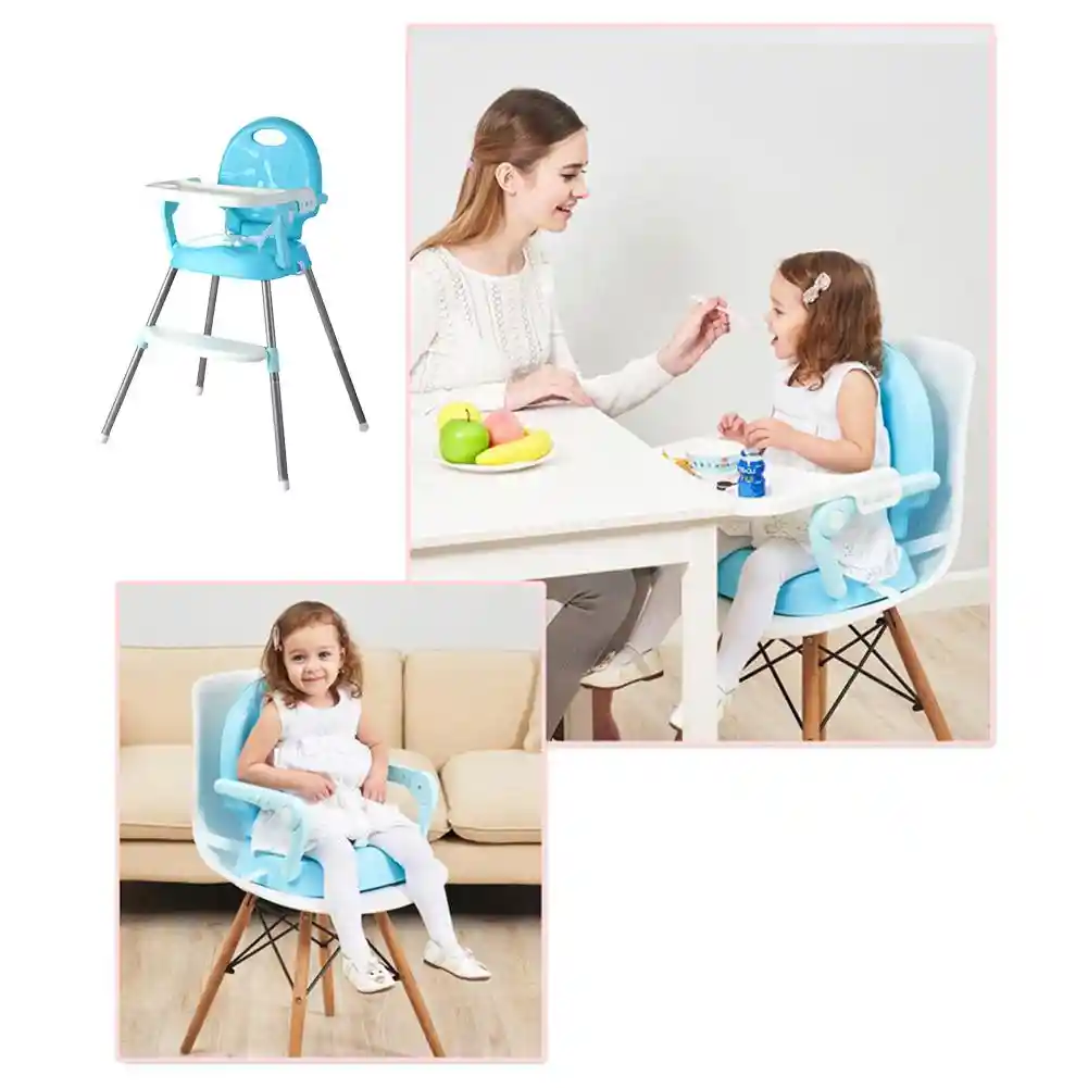 Silla Comedor Bebe 3 En 1 Doble Altura, Portátil Y Plegable Azul Ref. Bambino