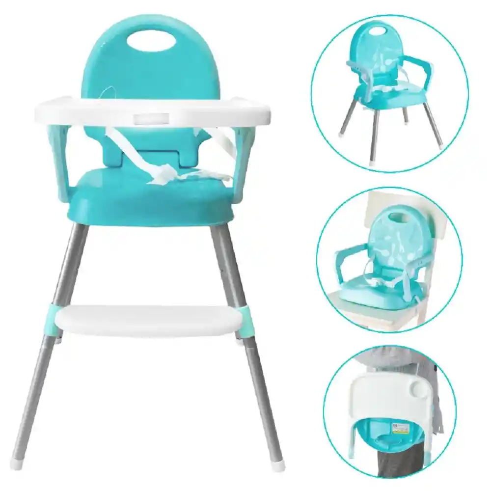 Silla Comedor Bebe 3 En 1 Doble Altura, Portátil Y Plegable Verde Ref. Bambino