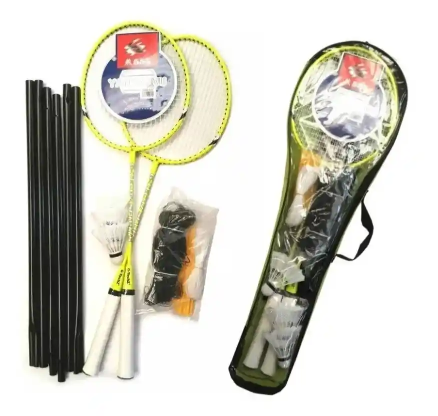 2 Raquetas De Badminton Set + Parales + Malla + 3 Gallos + Estuche