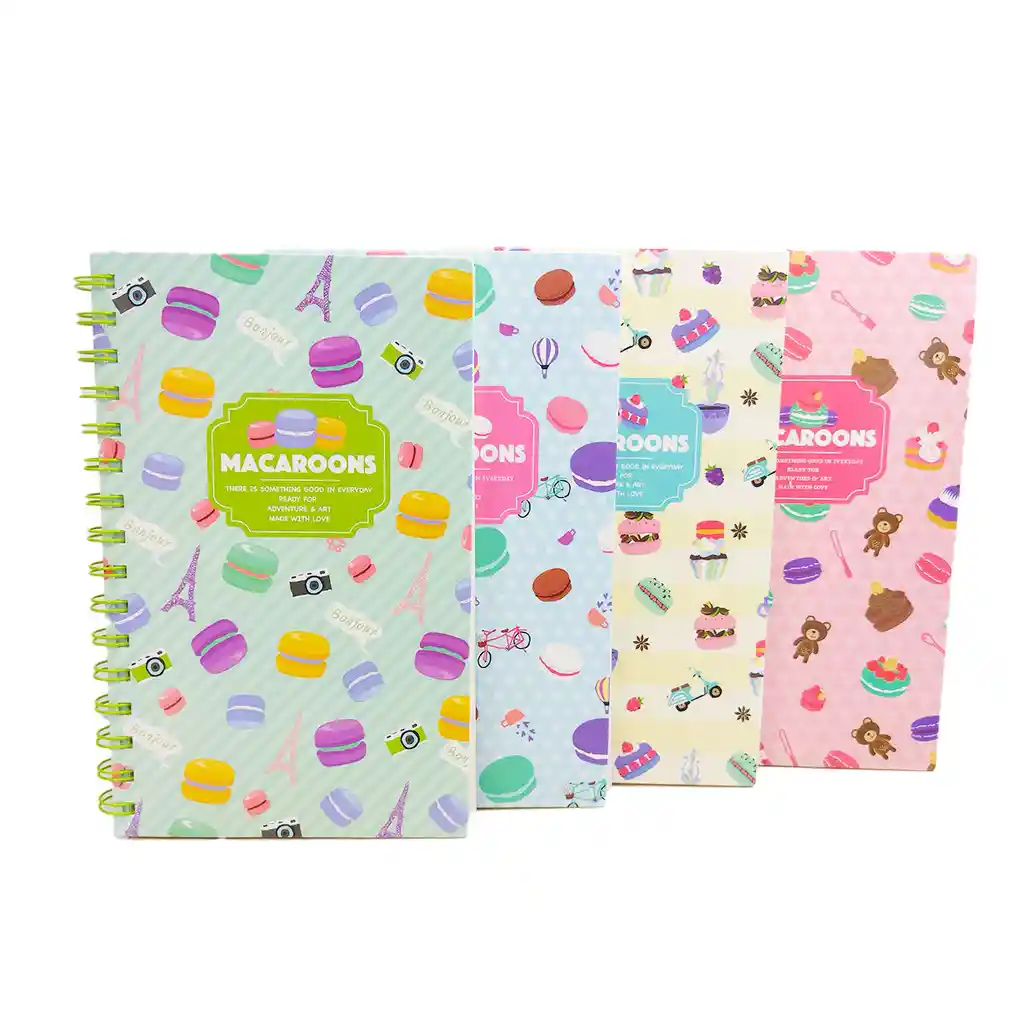 Agenda Macaroons Kawaii, Rayada Con Pasta Dura Argollada.