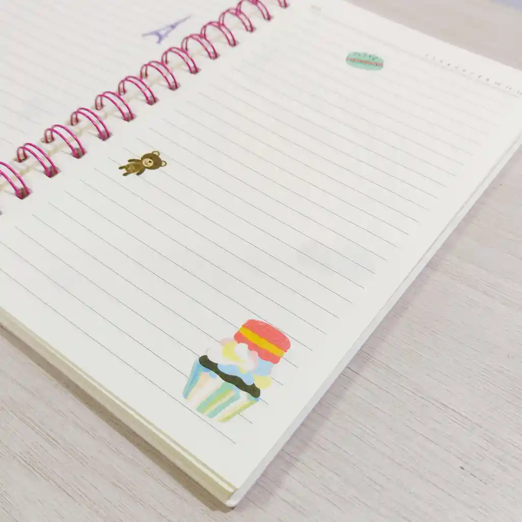 Agenda Macaroons Kawaii, Rayada Con Pasta Dura Argollada.