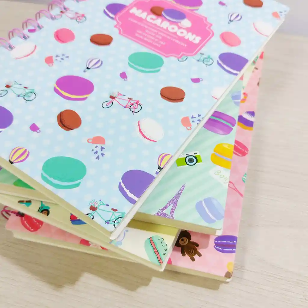 Agenda Macaroons Kawaii, Rayada Con Pasta Dura Argollada.