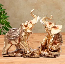 Elefante Dorado Duo Decoración Pareja Ganesha Prosperidad