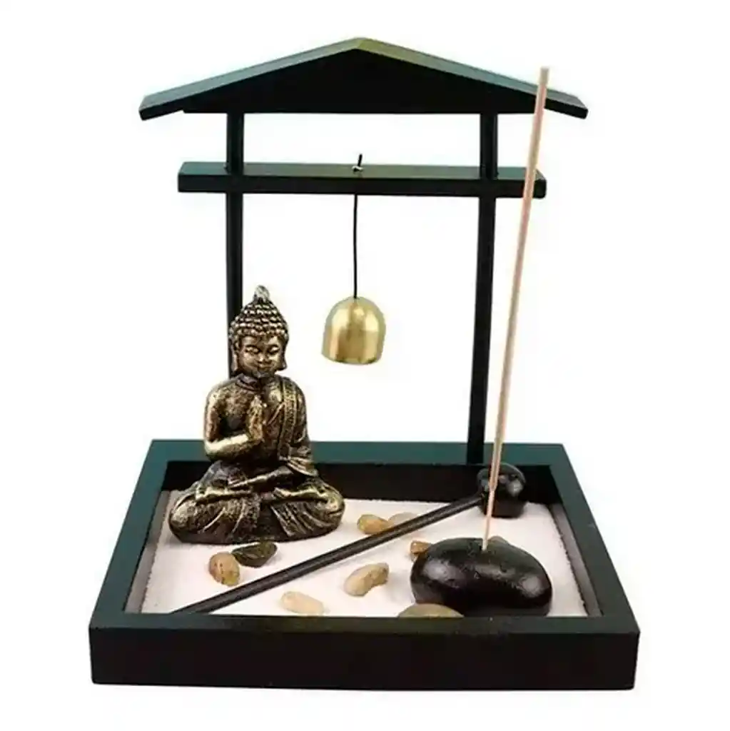 Jardín Zen Buda Sentado Casa Campana Arena Y Rocas Dayoshop