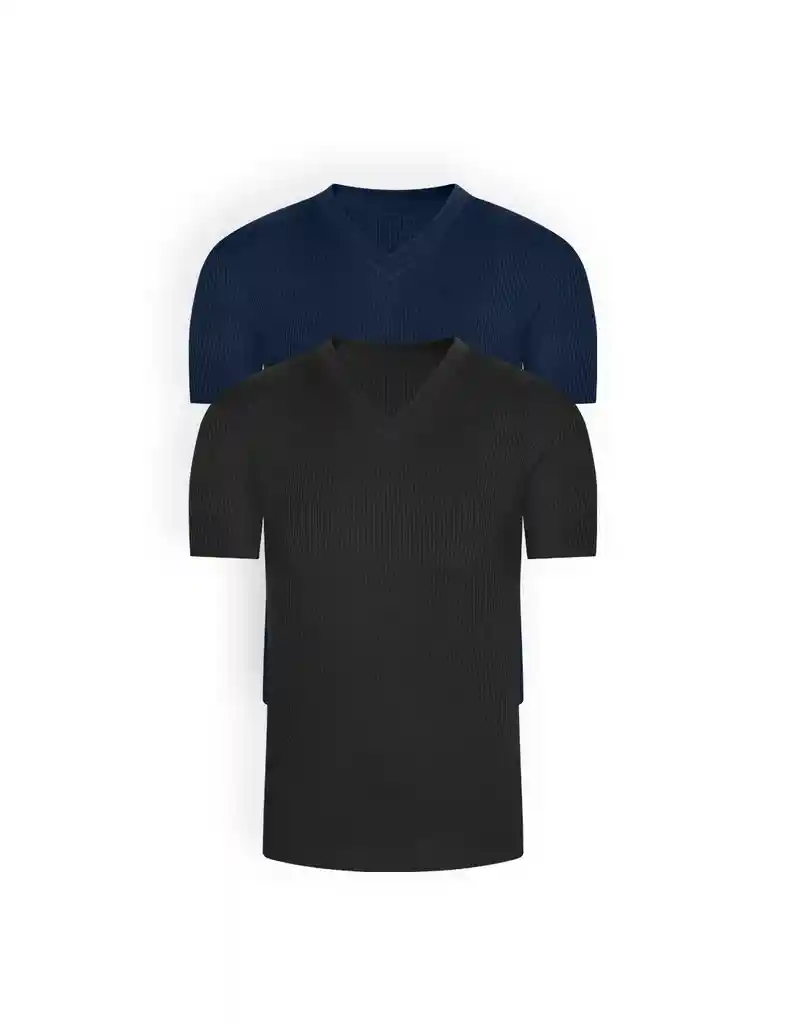 Camiseta Basica Rib Cuello V Manga Corta Pack (x2) (2682) Unicolor Azul Oscuro-negro Xl