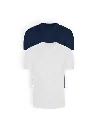 Camiseta Basica Rib Cuello V Manga Corta Pack (x2) (2682) Unicolor Blanco-azul Oscuro S