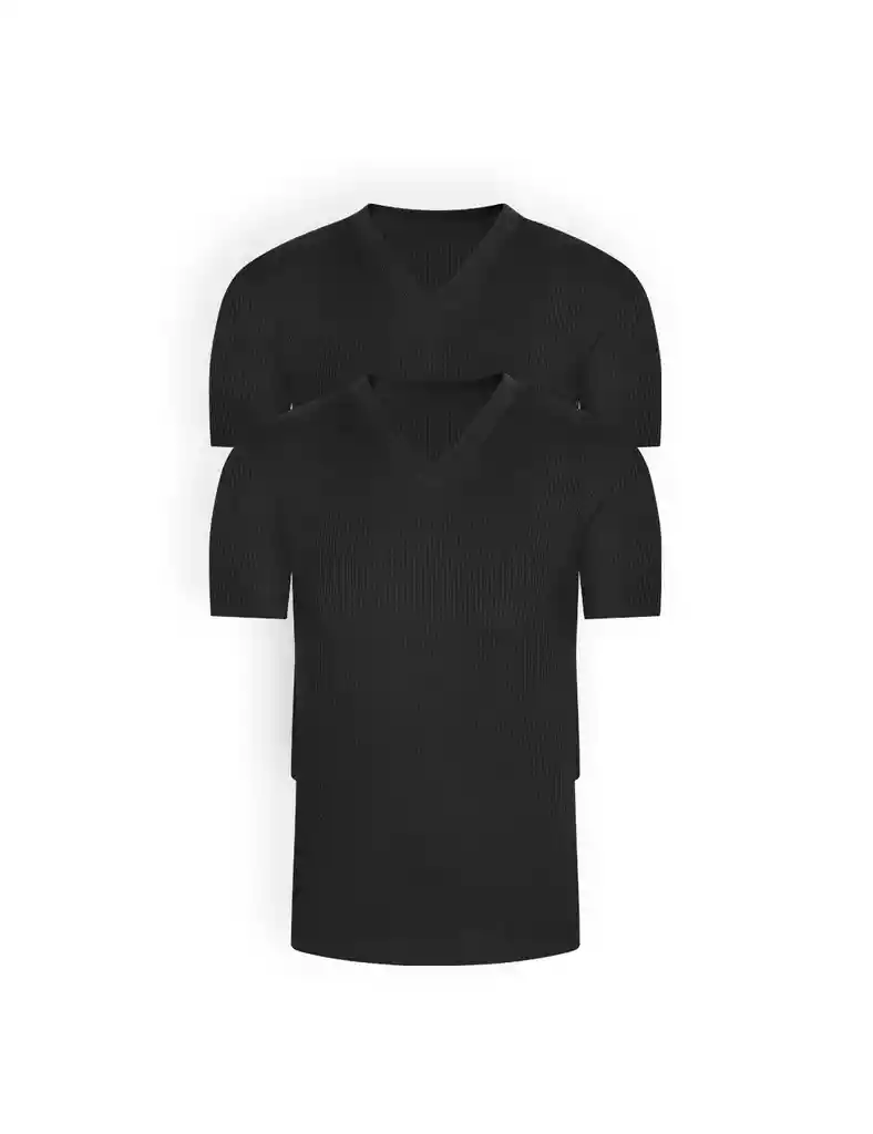 Camiseta Basica Rib Cuello V Manga Corta Pack (x2) (2682) Unicolor Negro-negro S