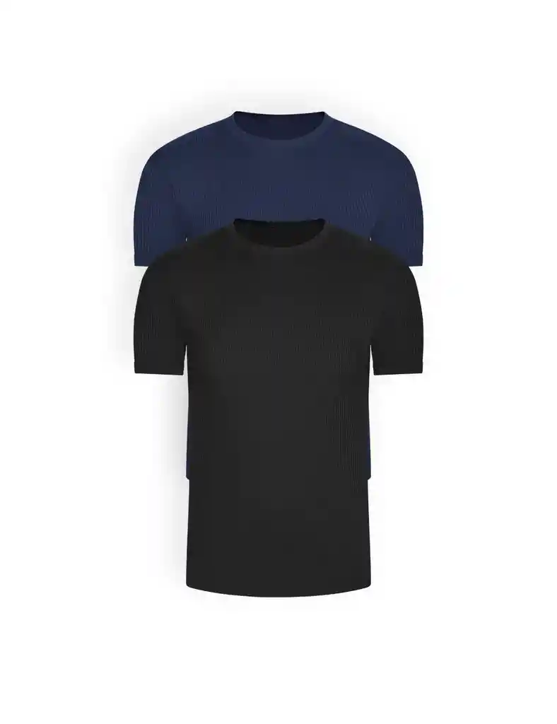 Camiseta Basica Rib Cuello Redondo Manga Corta Pack (x2) (2256) Unicolor Azul Oscuro-negro S