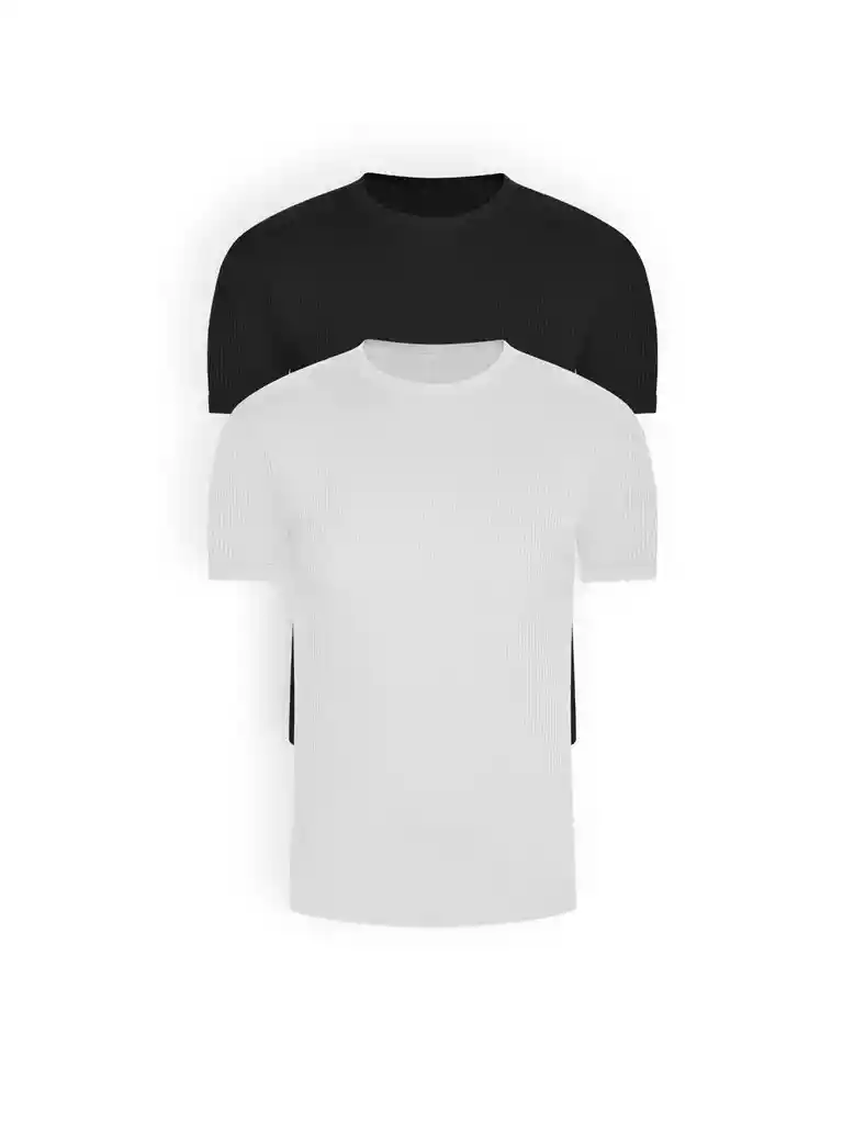 Camiseta Basica Rib Cuello Redondo Manga Corta Pack (x2) (2256) Unicolor Blanco-negro S