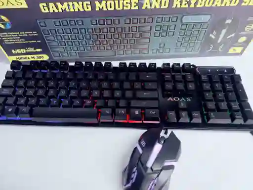 Combo Retroiluminado Teclado+mouse Gamer Aoas M-300 Negro