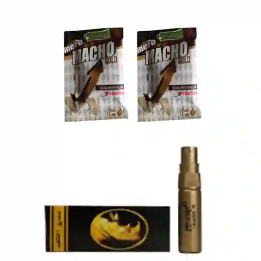 Kit Retardante Masculino Rhino En Spray + Potenciador Masculino Mero Macho Gold X 2 Cápsulas.