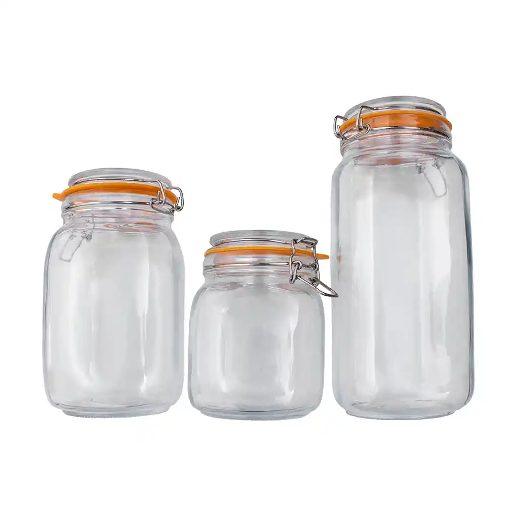 Set De 3 Envases En Vidrio Con Tapa Clip