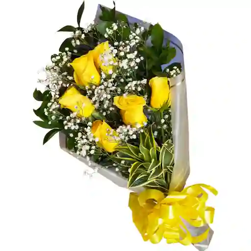 Ramillete En Rosas Amarillas Y Gypsophyla