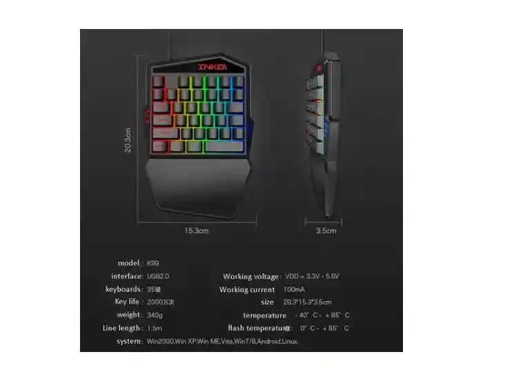 Teclado Gamer Una Mano Retroiluminado Rgb Conexion Usb