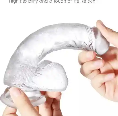 Dildo Pene Consolador Real Realista Silicona Con Chupa 20 Cm Transparente