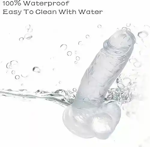 Dildo Pene Consolador Real Realista Silicona Con Chupa 20 Cm Transparente