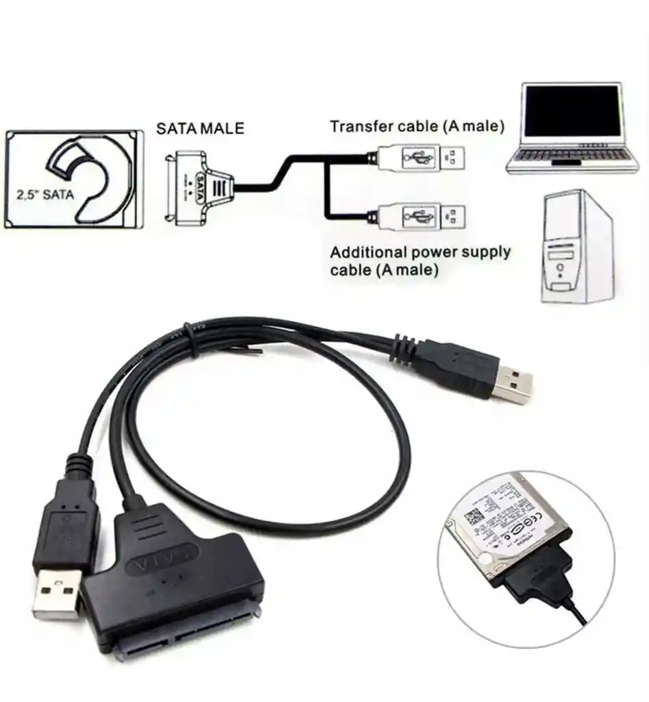 Cable Adaptador Sata A Usb 2.0 Para Discos Duros 2.5 Convertidor