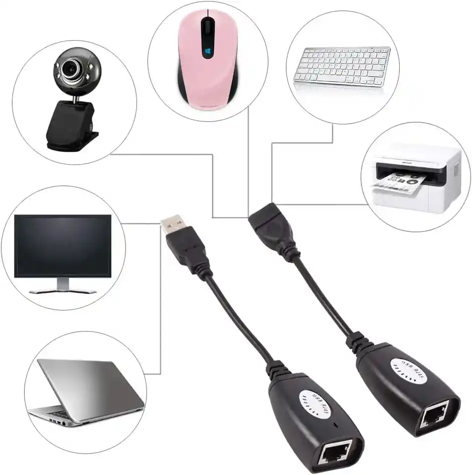 Cable Extension Adaptador Rj45 Lan Red Extender Usb 2.0 Hasta 45 Metros