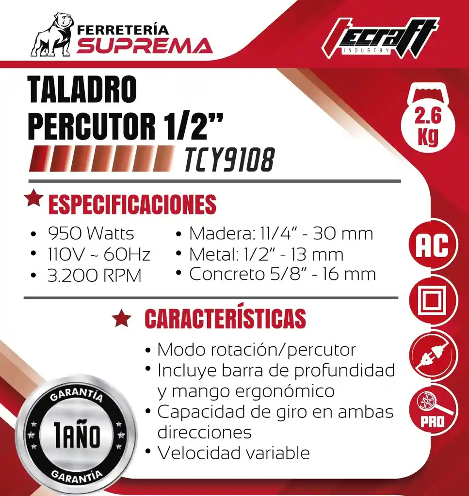 Taladro Percutor Profesional De 1/2 950w