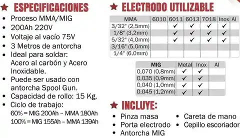 Soldador Inversor Proceso Mma/mig/tig Lift De 200ah 220v