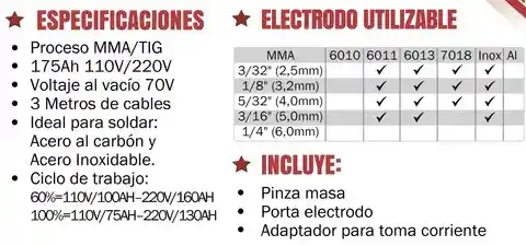 Soldador Inversor Mma 175 Amp 110-220v Tecnología Alemana