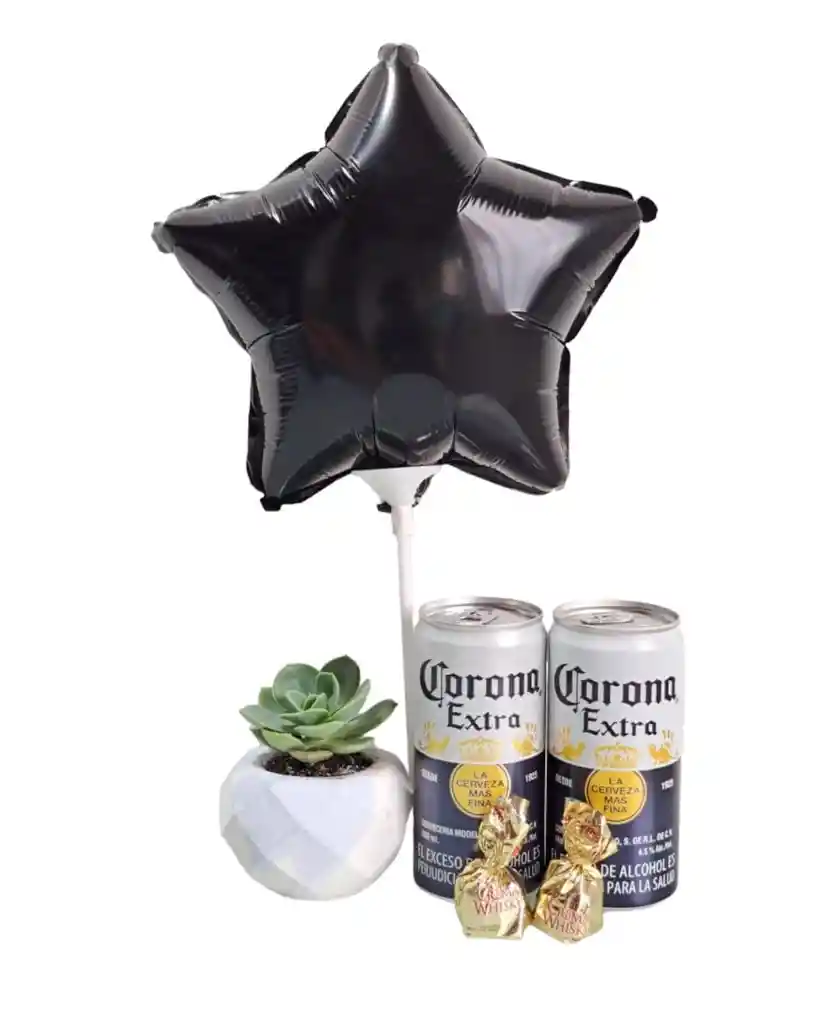Combo Suculenta + Cervezas Corona + Chocolates De Crema De Whisky + Globo Día Del Padre