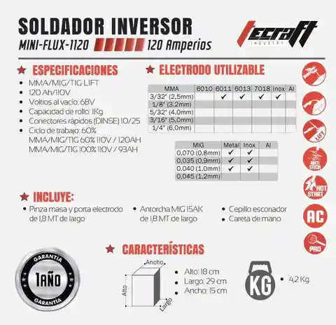 Soldador Inversor Mini Flux Mma/mig 120ah 110v