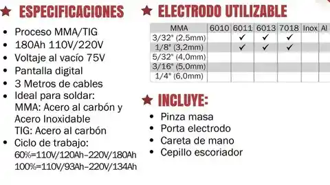 Soldador Inversor Proceso Mma/tig Lift De 180ah 110v/220v