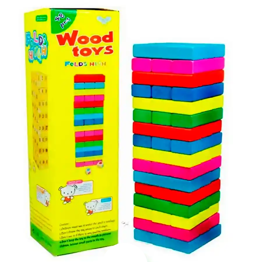 Jenga Yenga Torre Madera 48pc Colores Juguete Mesa Mediano