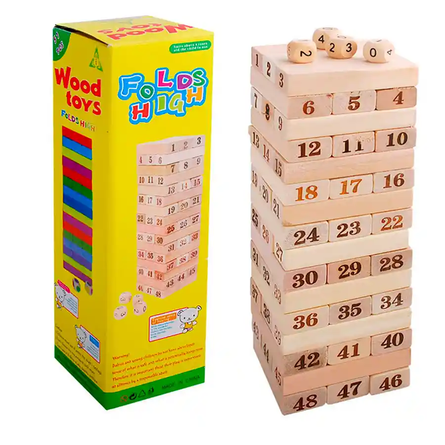 Jenga Yenga Torre Madera 48pc Colores Juguete Mesa Mediano