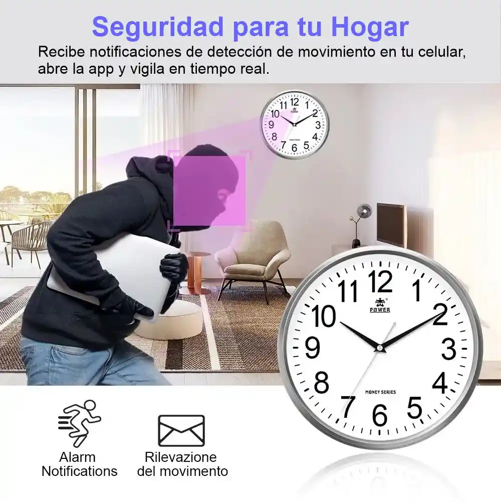 Reloj De Pared Cámara Espía Wifi 1080p Hd Sensor Movimiento