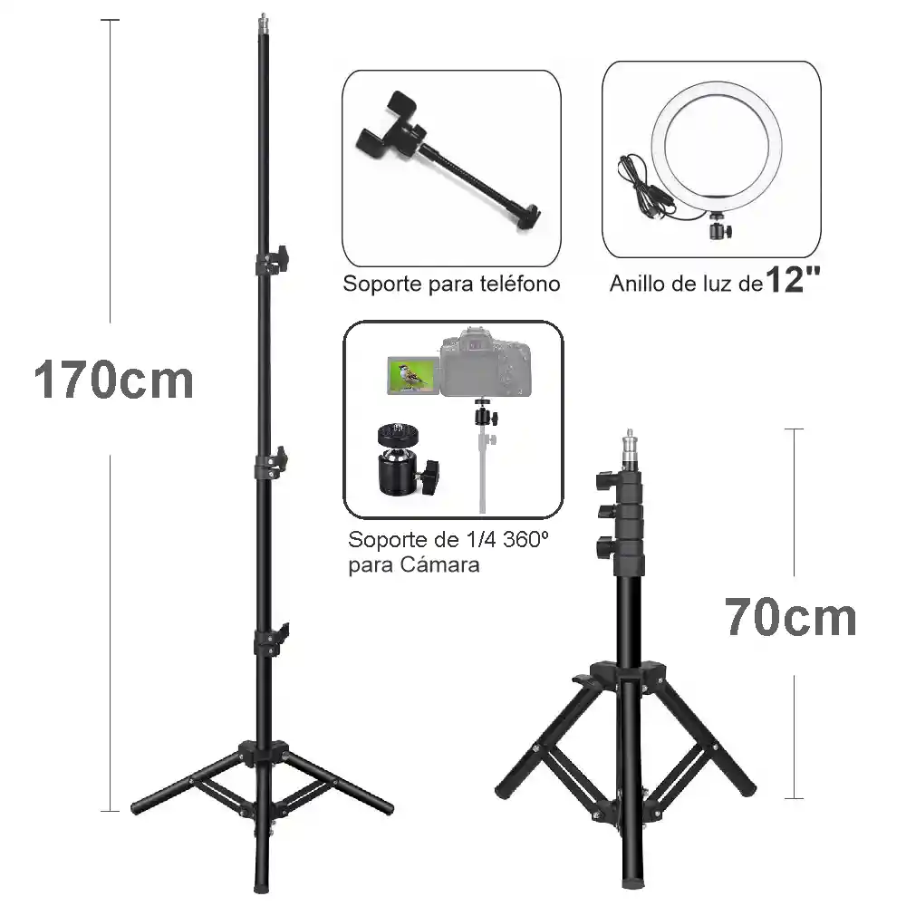 Aro De Luz Led Regulable 30cm Para Movil, Cámaras + Tripode