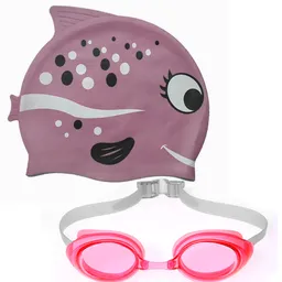 Set Gorro Natación Pez Silicona Niños + Gafas Ajustables (pez Rosa)
