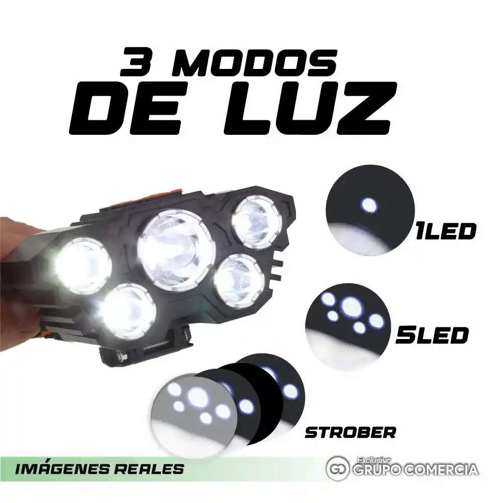 Linterna Minera Led De Cabeza 5 Led 5 Funciones 2000 Lumens