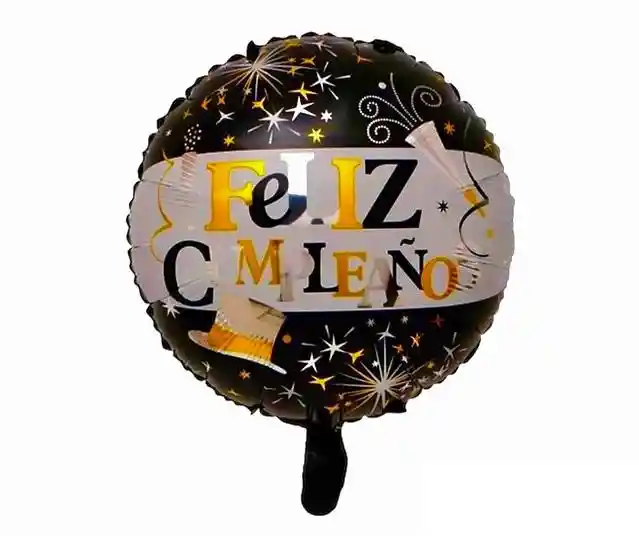 Globo Metalizado Redondo Feliz Cumpleaños Negro Con Estrellas 45 Cm (18")