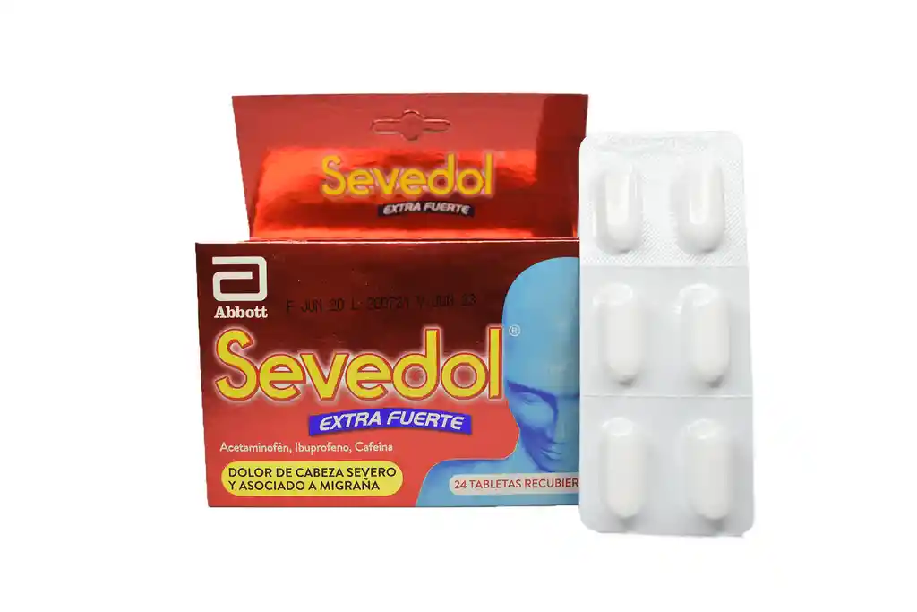 Sevedol Extra Fuerte | Acetaminofen + Ibuprofeno + Cafeina | 250 + 400 + 60 Mg | Tableta Recubiertas | Sobre X 6 | Oral | Abbott