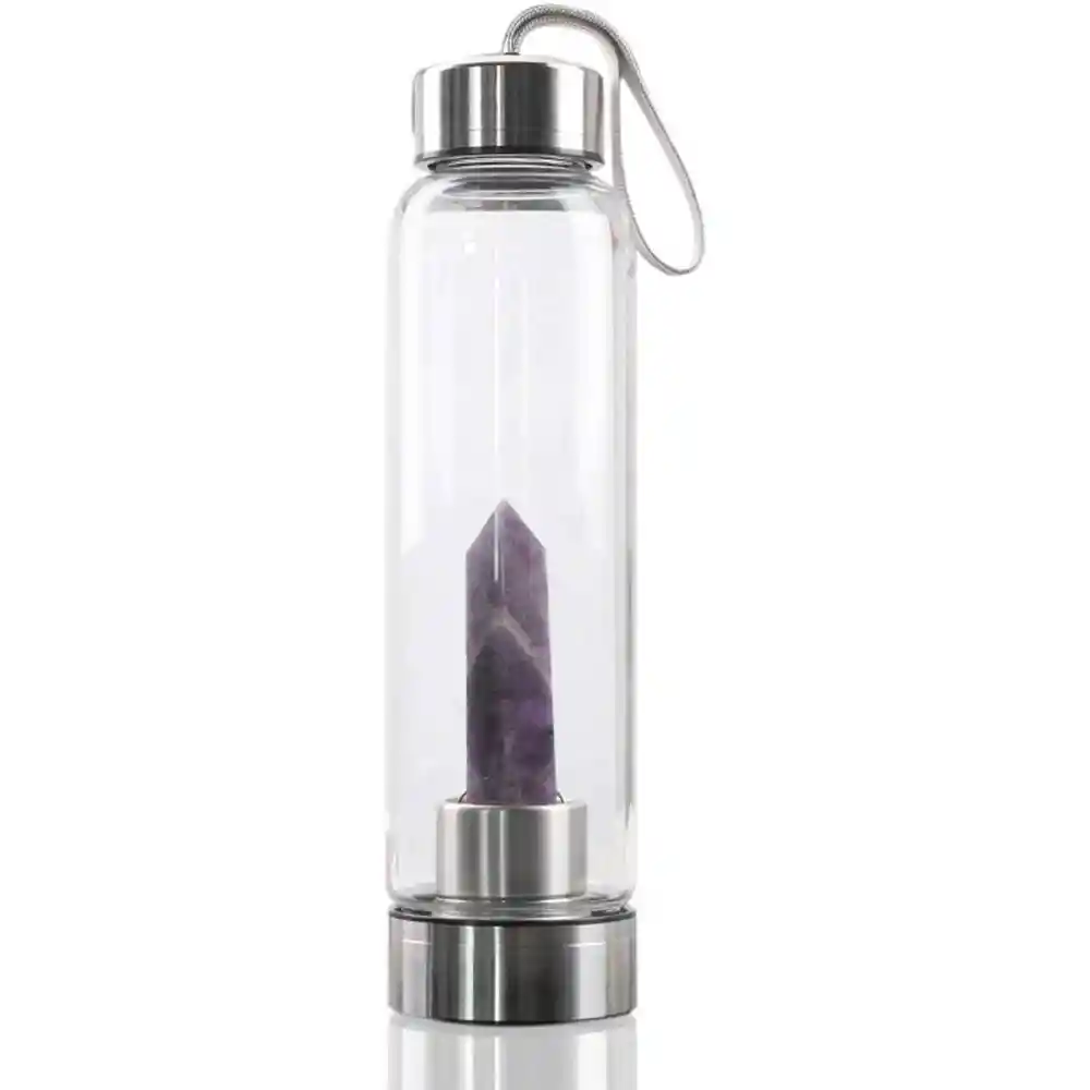 Botella De Agua Con Cuarzo Termo De Cristal Natural