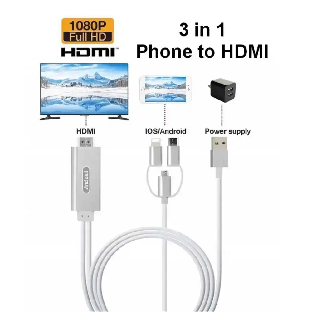 Cable 3 En 1 Hdtv Adaptador Para Celular Hdmi Android Ios