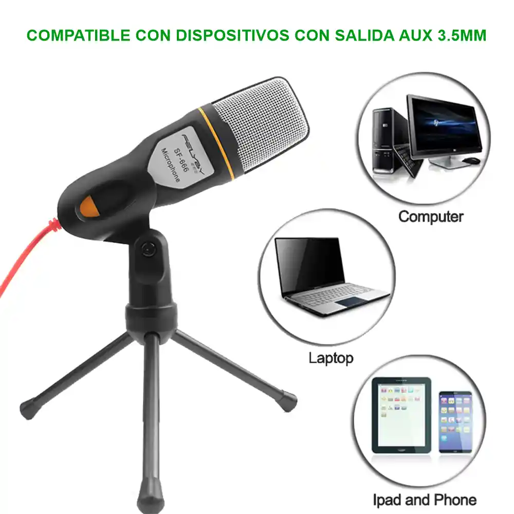 Micrófono Condensador Sf-666 Omnidireccional Trípode Pc 3.5mm