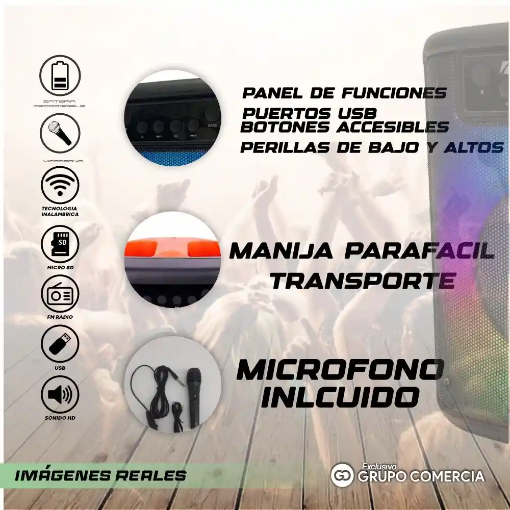 Parlante Cabina 6.5 Recargable Luz Rgb Sound Big / Microfono