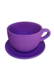 Taza Pocillo Matera Decorada Con Plato Color Morada Pequeña